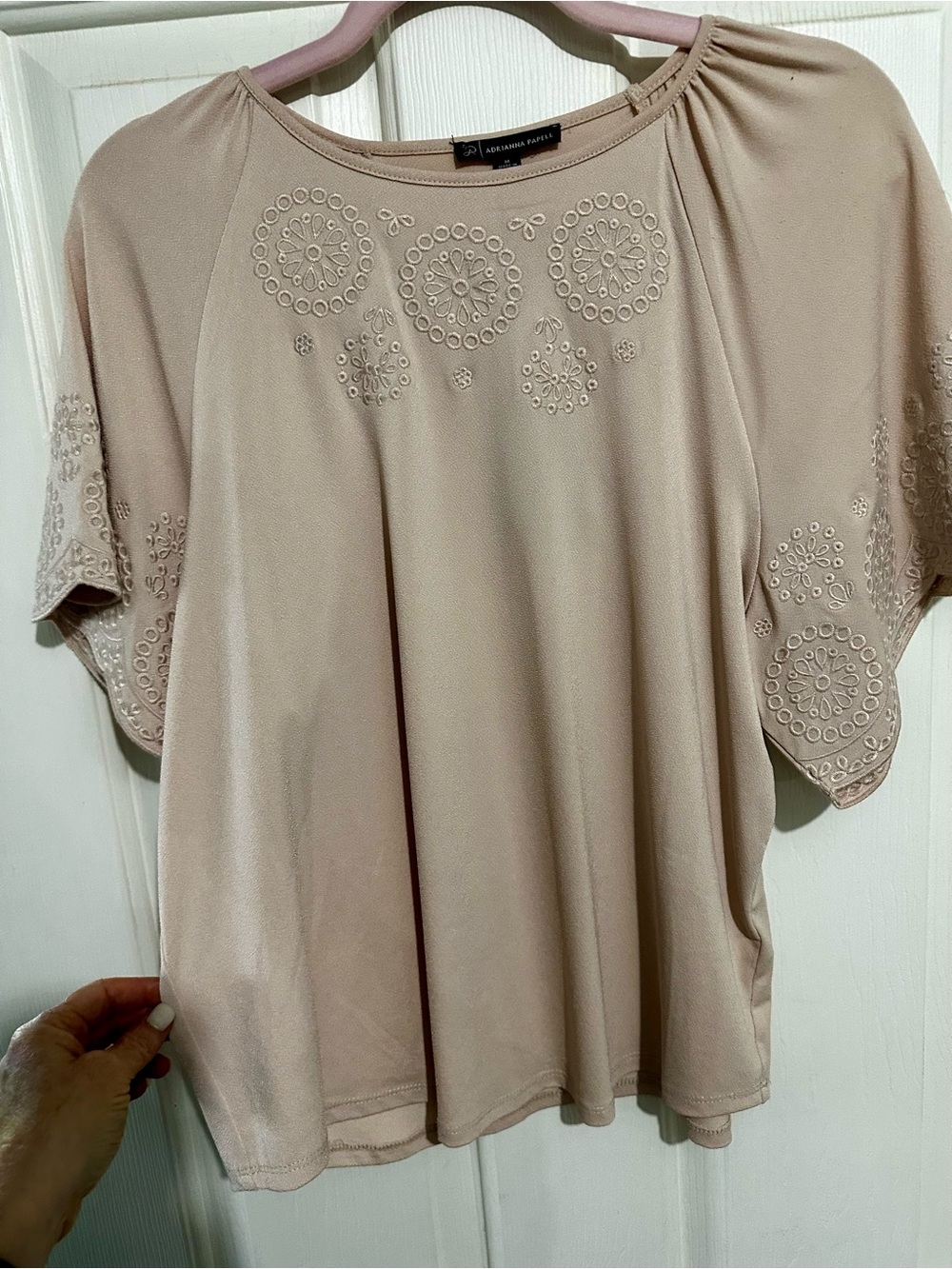 Adrianna Papell Blush Embroidered Medallion Blouse